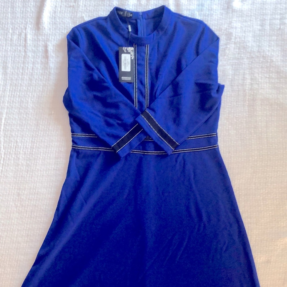 Blue A Line Dress 3/4 Sleeves